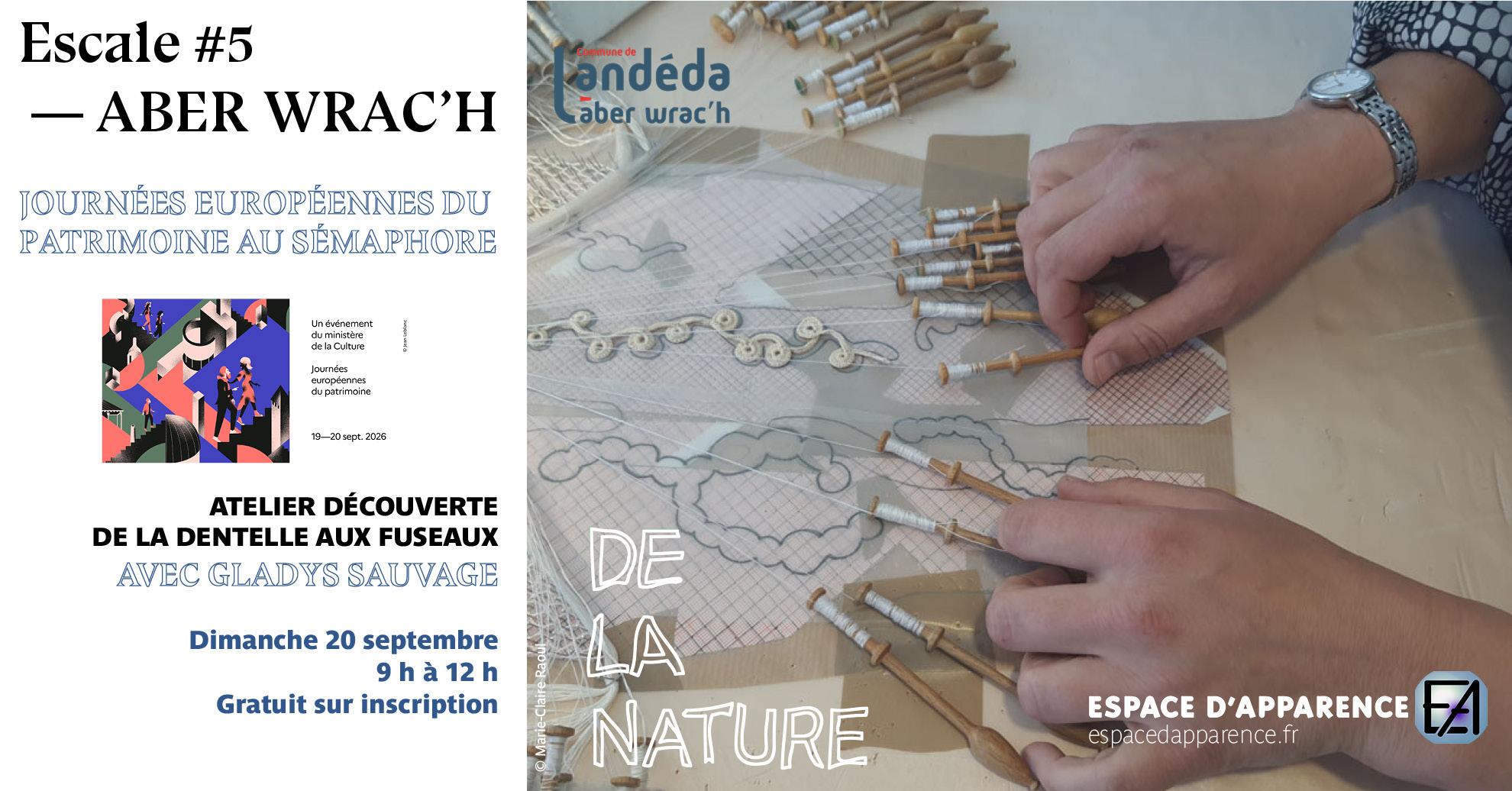 Atelier Découverte de la dentelle aux fuseaux avec Glays sauvage au Sémaphore de Landéda, dimanche 20 septembre 2026