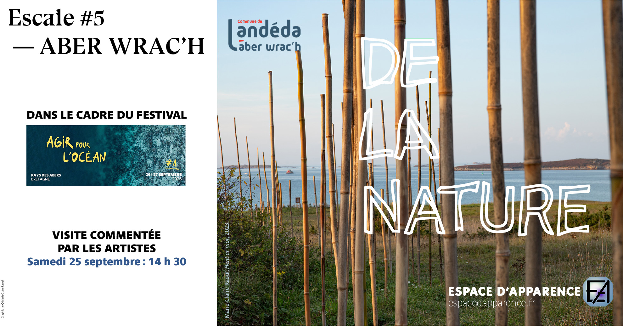 Visite commentée de l'exposition 'De la nature. Escale 5-Aber Wrac'h', 25 septembre 2026. Espace d'Apparence et Agir pour l'Océan