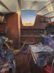 Peinture artistique présentant l'interieur d'un voilier