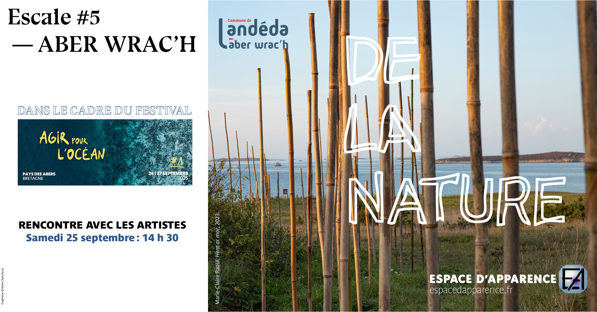 Rencontre avec les artistes. Exposition 'De la nature. Escale 5-Aber Wrac'h', 25 septembre 2026. Espace d'Apparence et Agir pour l'Océan
