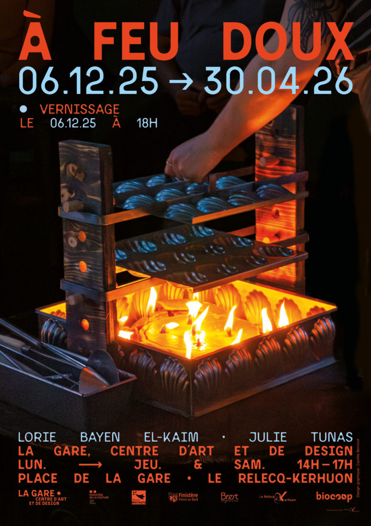 Affiche de l'exposition À Feu Doux de Lorie Bayen El-Kaim et Julie Tunas à La Gare, Centre d'art et de design, Le Relecq-Kerhuon (29)